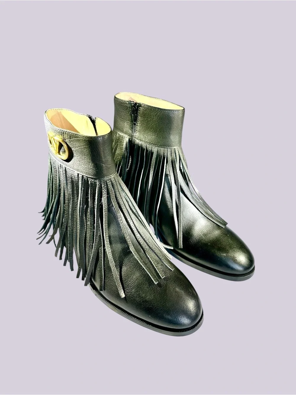 Valentino Garavani Men’s Embellished Fringed Leather Chelsea Boots Valentino Garavani Logo-Embellished Fringed Leather Chelsea  main image 3